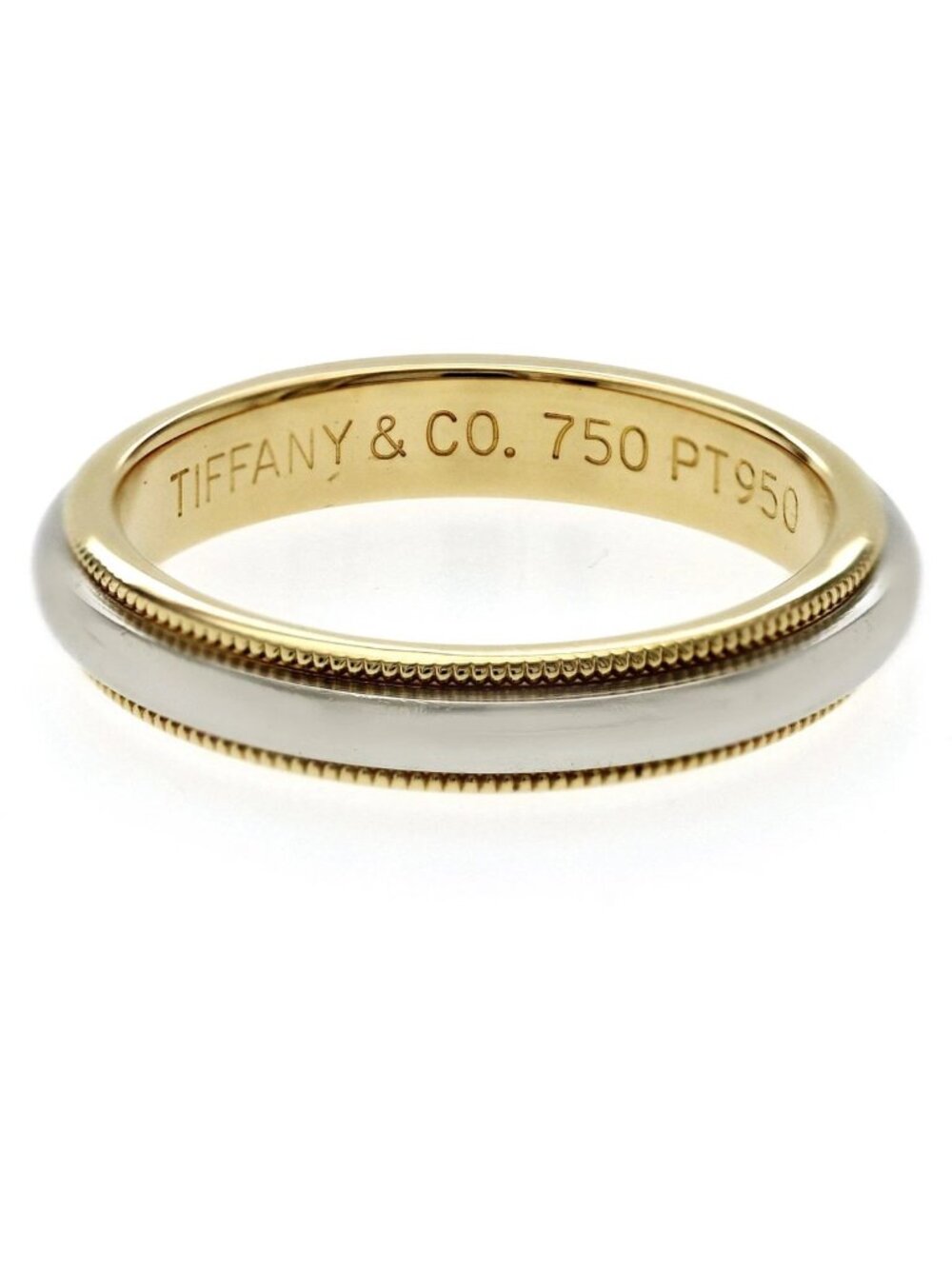 Au Tiffany & Co. 18K Gold & Platinum Milgrain 3.5 mm Wedding Band Ring Size 6.5